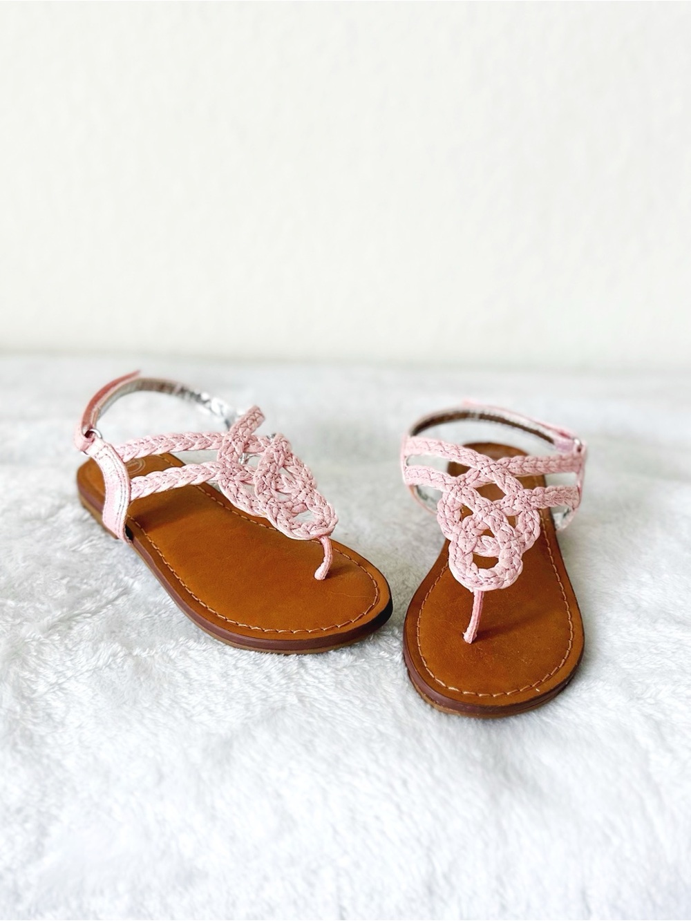 Wonder Nation • NWOT Sparkling Shimmering Pink Braided Sandals with Velcro Strap